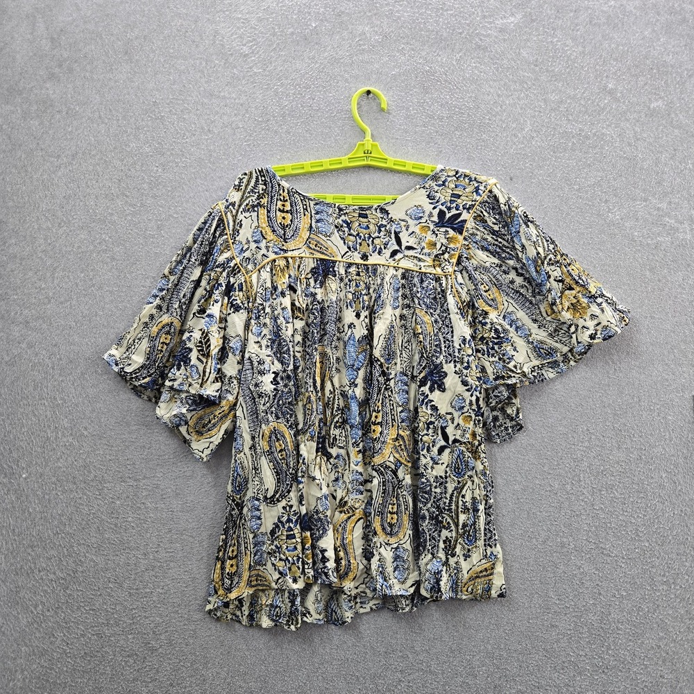 Maurices Women Blouse‎ 2X Cream Paisley Button Front Artsy Office